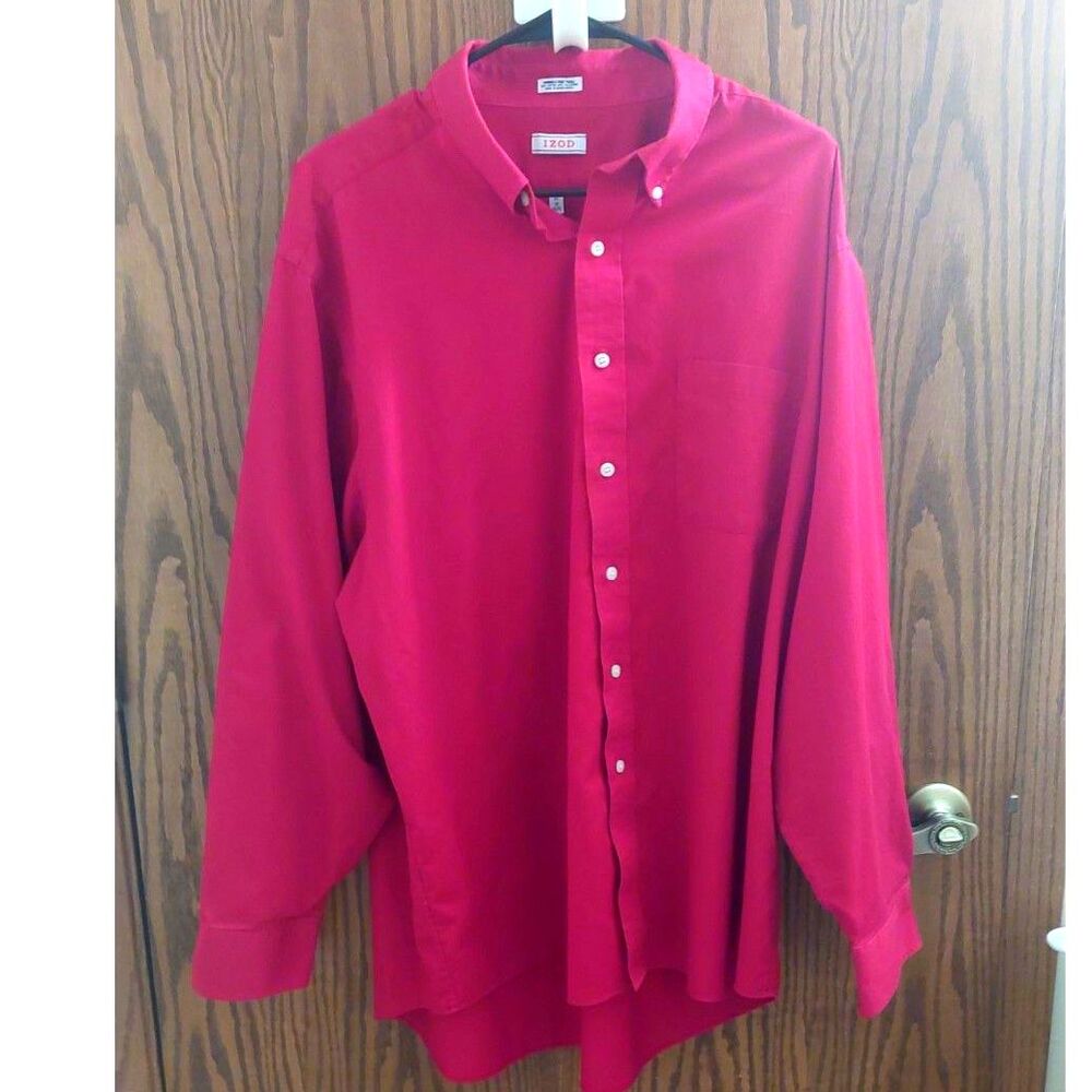 IZOD Men's 18 34/35 Wrinkle Free Twill Button Down Shirt Deep Red Regular Fit